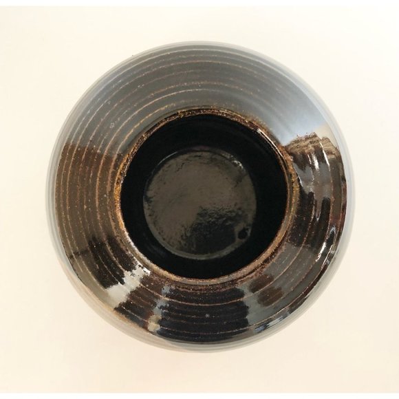 Nancy Valk Studio Pottery Vase Round Brown Vintage Signed Glazed Stoneware - Picture 9 of 10